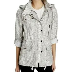 XS Joie leopard print white and gray hooded jacket